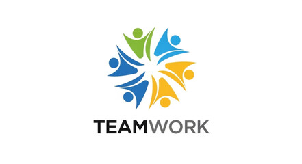 Colorful abstract figures forming a circle representing teamwork and unity.