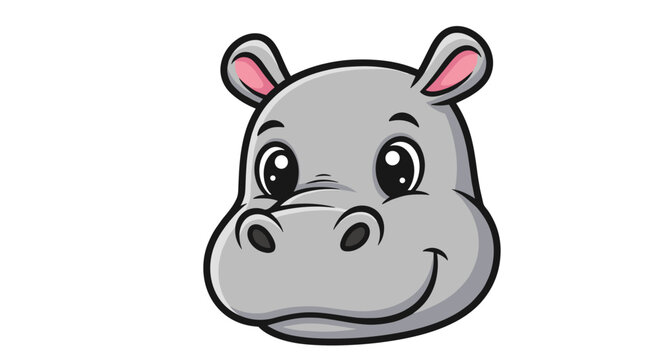 Cartoon Hippo Head Illustration Smiling Face.