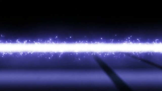 Energy Beam: An abstract depiction of an energy beam, emitting vibrant light, slicing through space and time with raw power and precision.