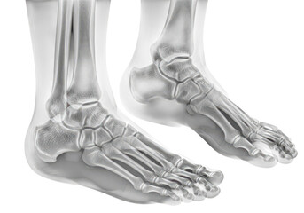 X-ray image of human feet showing bones isolated on transparent background