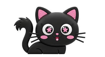 Cute Black Cat with Pink Accents and Star Eyes