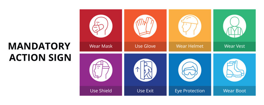 Mandatory Action Sign Glyph Solid Banner Web Icon Set Vector Illustration