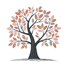 Obraz premium Tree with orange and brown leaves on white background autumn illustration