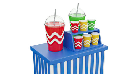 Colorful drink cups on display stand