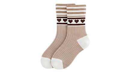 Brown Striped Crew Socks with Hearts