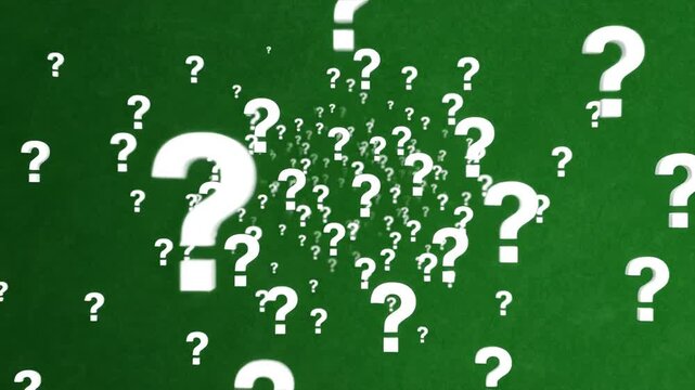 White question marks on green background