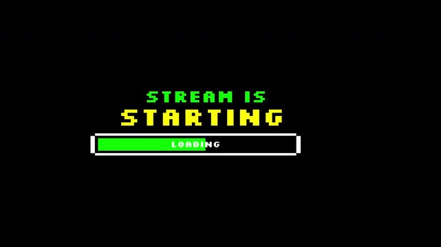 Streaming starting soon with a green retro style stream starting indicator. Suitable for online streaming, live broadcasting, gaming videos, technology presentations.