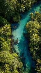 Obraz premium Emerald River Aerial View Through Tropical Rainforest — Ultra HD Luxury Nature Photography 