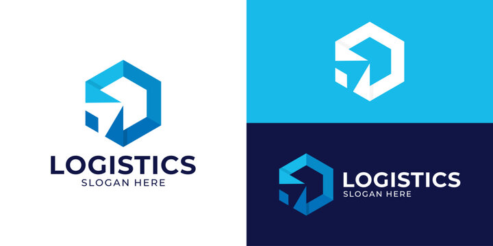 Creative modern logistic logo template. Box with arrow up for shipping company logo design vector illustration.