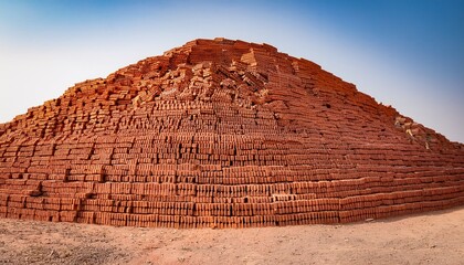 Obraz premium Stacks Of Red Clay Bricks At Traditional Brick Kiln In Pakistan