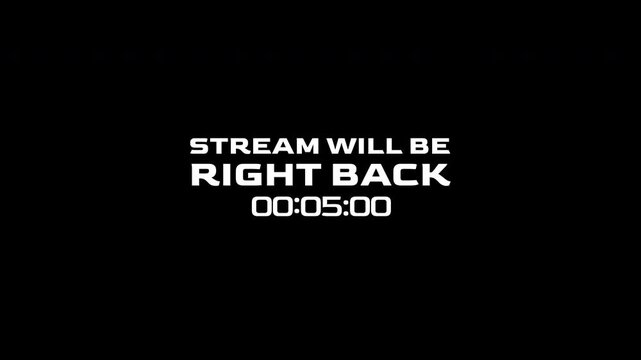 Streaming starting soon screen with a timer suitable for live streaming platforms to inform viewers of a temporary break.