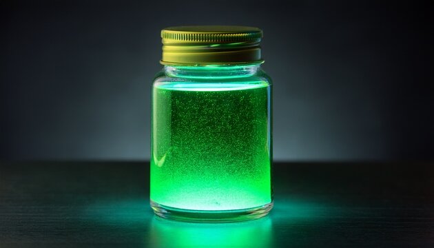 Historic Sample Of Radium Paint Jar With Green Luminescence