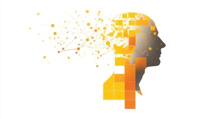 A human head silhouette filled with vibrant abstract design featuring yellow, orange,