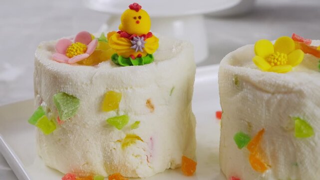 Festive Spring Dessert With Icing And Sprinkles