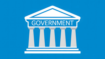 Pixel art illustration of a classical government building with columns on a blue background