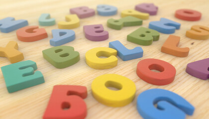 Fototapeta premium “Alphabet Scatter: Playful Letters on Wood”