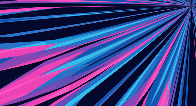 A captivating abstract background showcases a dynamic burst of vibrant pink and blue light rays, creating a futuristic and energetic digital visual.