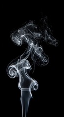 Abstract cloud of white smoke expanding and twisting on a deep black background, showing energy, movement, and a delicate, mysterious atmosphere ,flow ,detail ,contrast