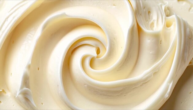 Vanilla cream swirl texture, smooth white dessert spiral background.