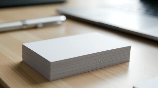 Blank business cards on office desk.