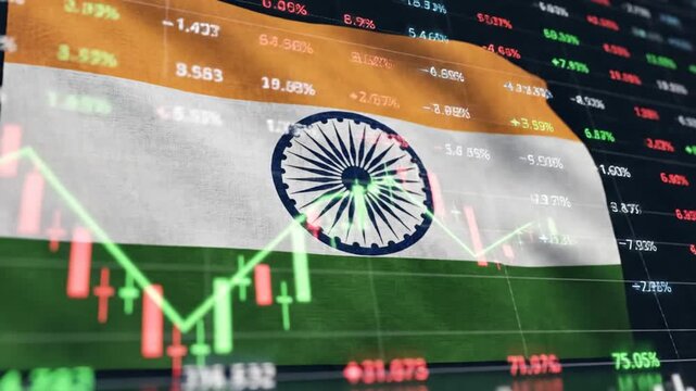 Financial chart overlaid on a waving flag with stock market data