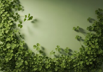 Obraz premium Lush Green Shamrocks and Clovers Creating a Natural Frame on a Light Green Background