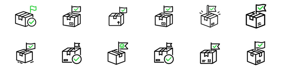 Package Tracking and Delivery Status Line Icons Set