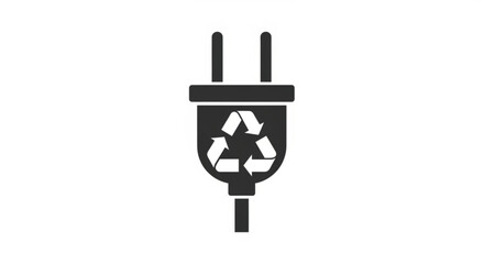 Obraz premium Black plug icon with recycling symbol on white background eco friendly energy concept simple design sustainability