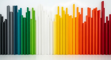 Obraz premium Colorful vertical wooden bars arranged in a gradient against a white background