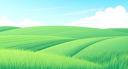 Fototapeta premium landscape, meadow, grassland, greenfield, field, pasture, lawn, nature, scenery, countryside, rural, outdoor, horizon, plains, farmland, sky, bluesky, clouds, cloudscape, daylight, sunshine, sunny, br