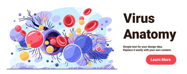 Virus anatomy medical concept microscopic pathogens abstract colorful cells blood platelets immune system background science banner