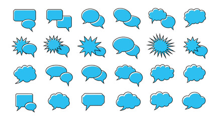 Fototapeta premium Collection of various bright blue comic style speech bubbles and callout shapes for dialogue