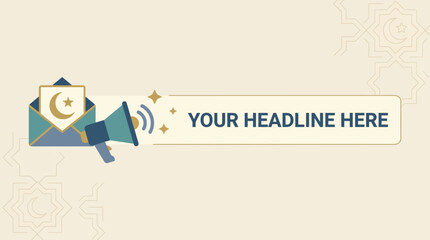 Newsletter Announcement Template with Envelope, Megaphone Graphic, and Gold Headline in Pale Yellow Design