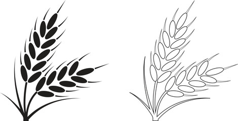 Wheat black flat and line icons set. Featuring grain ear spike silhouette vectors design for agriculture farming harvest bakery food logo branding graphic elements isolated on transparent background. © M