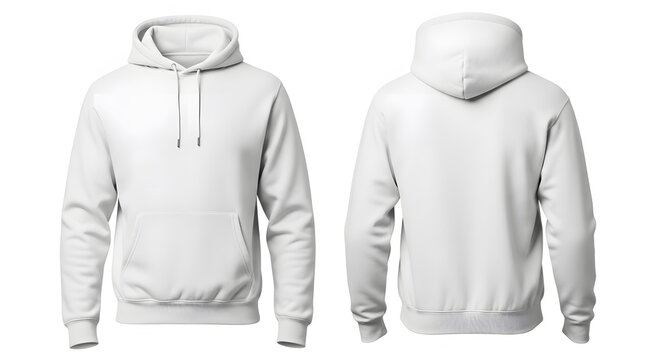 Professional mockup of a minimalist hoodie, front and back shown next to each other, completely blank surface