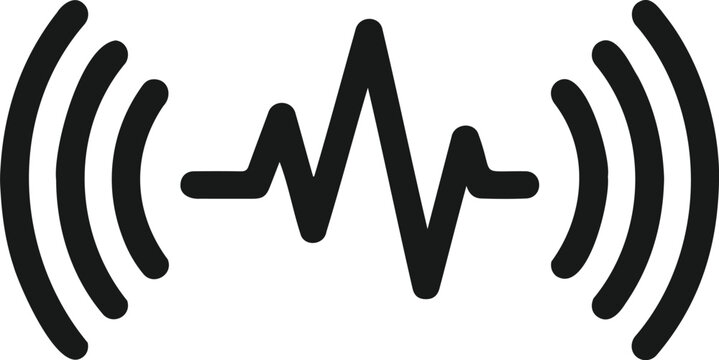 Modern audio equalizer and signal wave icon with circular broadcast ripples