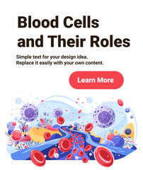 Blood cells anatomy roles medical diagram stream with red blood cells viruses microscopic infection background abstract shapes blue yellow