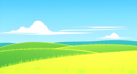 Obraz premium nature, meadow, grassland, green, field, pasture, lawn, landscape, scenery, countryside, rural, outdoor, horizon, plains, farmland, sky, bluesky, clouds, cloudscape, daylight, sunshine, sunny, bright,