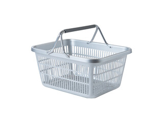 Empty metal shopping basket with handle for carrying groceries, suitable for retail and market use