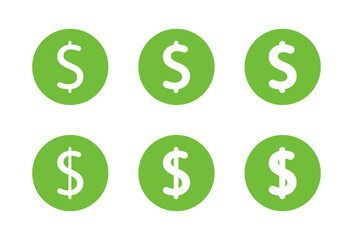 Obraz premium Us dollar currency icon set in light to bold design. Usd money symbol in green circle. American financial sign