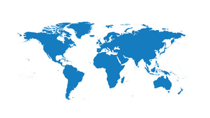 Obraz premium Simple blue silhouette of a world map depicting all continents isolated on a clean white background for global business and travel concepts.