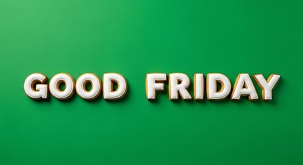 Good Friday" message spelled out with delicious, frosted cookie letters, celebrating the solemn spring holiday on a vibrant green background