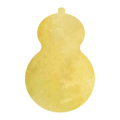 金色のひょうたんのイラスト素材　ベクター　シルエット　フレーム　アイコン　縦　水彩　手描き　ゴールド　和風　和