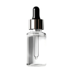 Naklejka premium Clear glass dropper bottle with liquid, cosmetic serum, minimalist packaging, isolated on a transparent background 