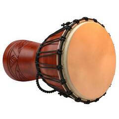A traditional african djembe drum with intricate designs on a transparent background