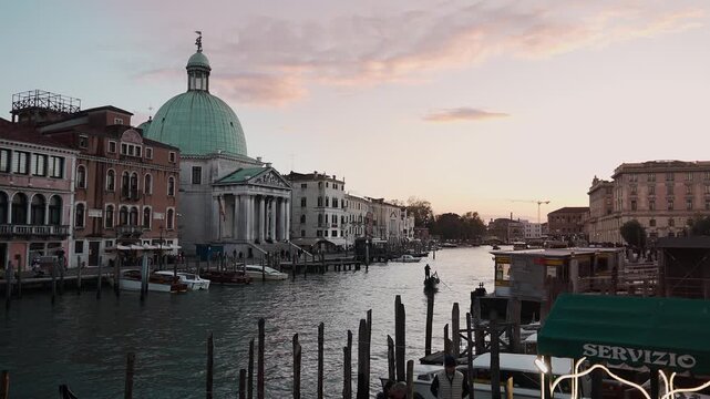 Grand Canal at Sunset with San Simeon Piccolo Church in Venice