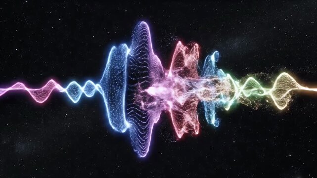 Colorful sound waves visualized as light particles in space