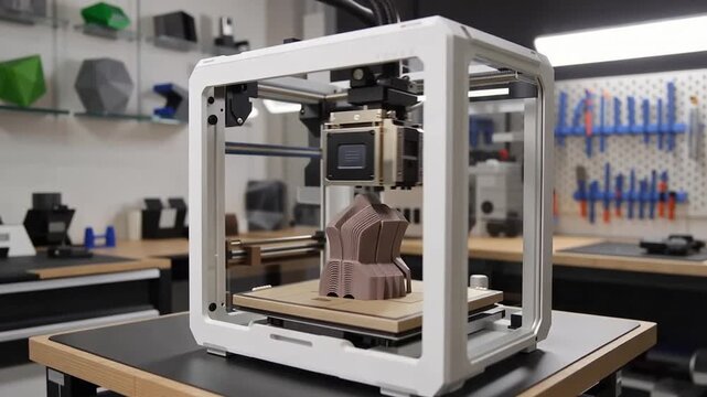 3D printer in a workshop environment.