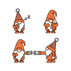 Gnomes in various poses and interactions with emotions and gestures