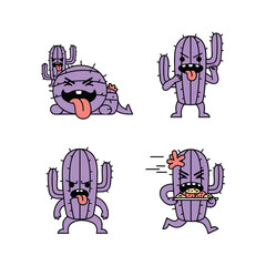 Cute cartoon cacti with different emotions and gestures, funny and playful
